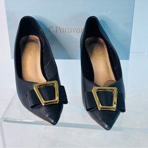 C.Paravano Women's Kitten Heel Pumps-Pointed Toe Shoes Metal Buckle|Soft Leather